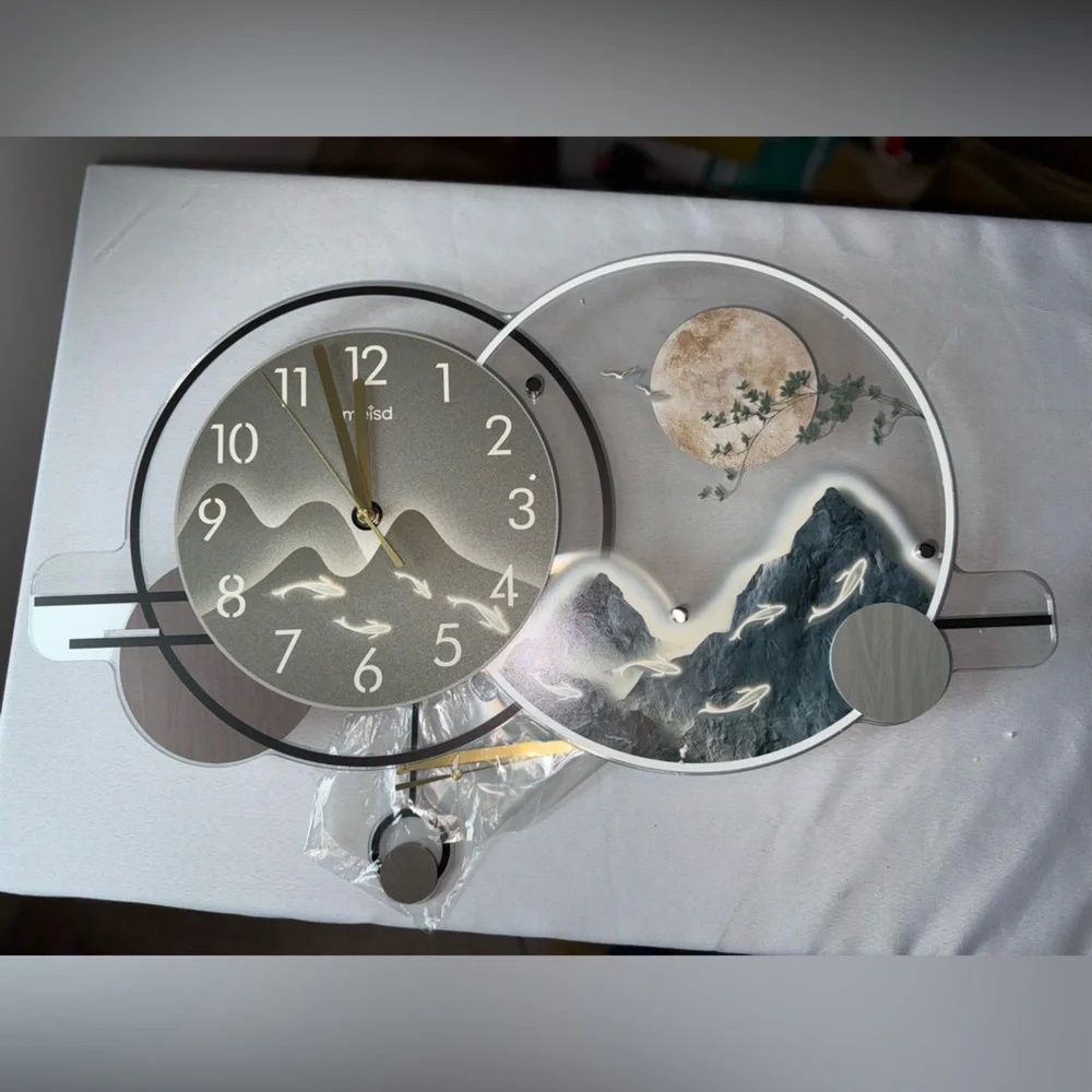 Modern Scenic Landscape Pendulum Wall Clock Art 24 IN W NIB By Meisd